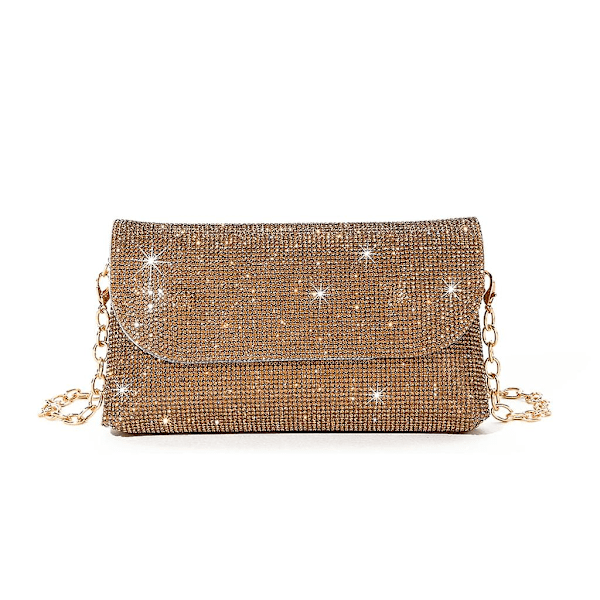 Glitter Aften Clutch Veske for Kvinner Kjede Skulderveske Bryllupsfest Håndveske Brown