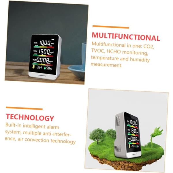 CO2-detektor med digital sensor, luftpartikeltester, fugtmåler, analysator, luftkvalitetsmonitor, kuldioxid hvid sensor