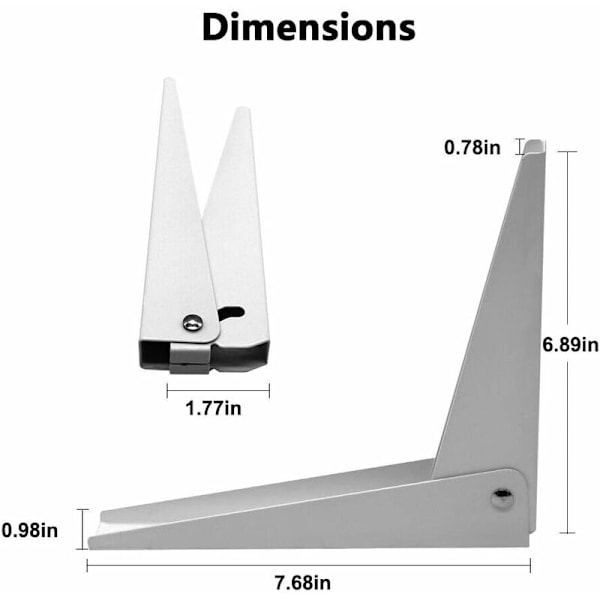 2 st Vikbara Väggfästen, Hyllfästen Hyllstöd Metall Vikbart Fäste Garagefäste DIY Vikbar Hylla, Vit 8\"/200mm