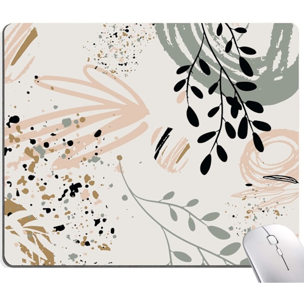 Musmatta med Abstrakt Konstdesign, Kvadratisk Musmatta Vattentät Musmatta Halksäker Gummibas Musmattor för Kontor Laptop, Modern Boho Blad