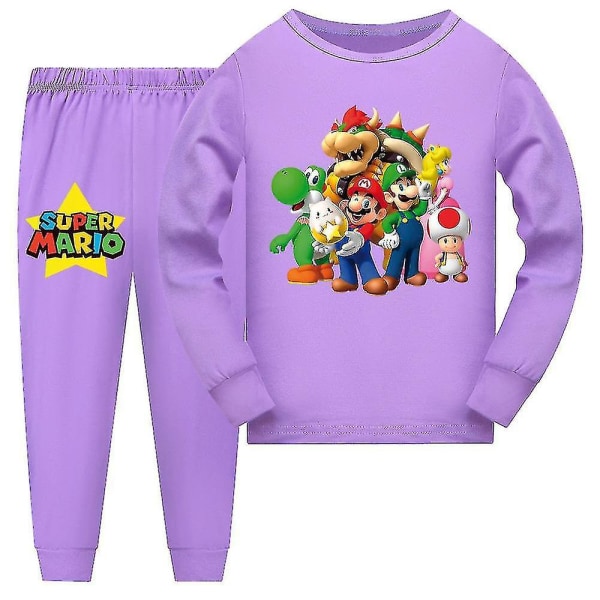 Super Mario Pyjamas Langærmet T-skjorte Bukser Nattøy Nattøy Pjs Sett Barn Gutter Jenter Pyjamas Loungewear Alder 7-14 År CMK Lilla Purple 9-10 Years