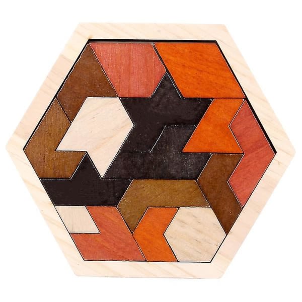 Trähexagonpussel för barn Vuxna Mönsterblock Hjärngympa Tangram Pussel Leksak Pusselbräda Geometri Logik IQ Resespel