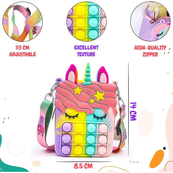 Handväska för flickor med en vacker nyckelring | Cross Body Fidget Purse | 2 i 1 Rainbow Pop it Purse Toy för ångest och stress relief
