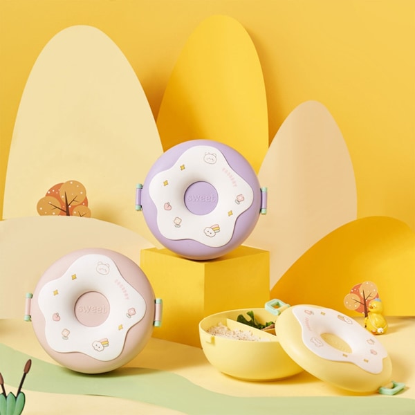 Tecknad Bento Lunchbox för barn Länksäker lunchfruktbehållare för flickor Pojkar Lunchlåda för toddler med 3 fack Pink 0.2