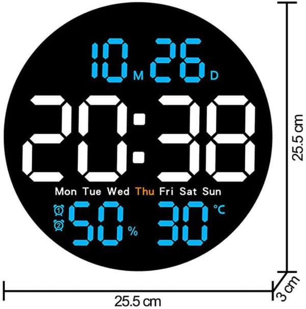 Digital LED-väggklocka med fjärrkontroll, temperatur, datum, luftfuktighet och stor display