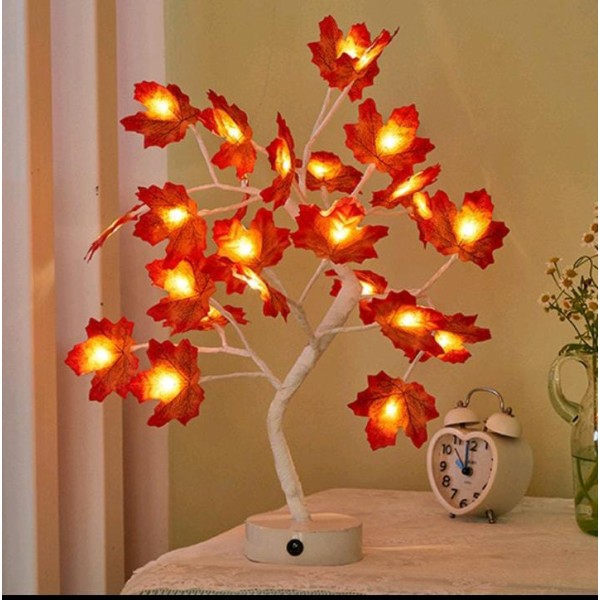LED-ljusträd, lönnlöv Varmvitt ljusträd, Justerbara Grenar, 24 Lysdioder, För julfestsdekoration, USB/ Batteridriven Vit Gren
