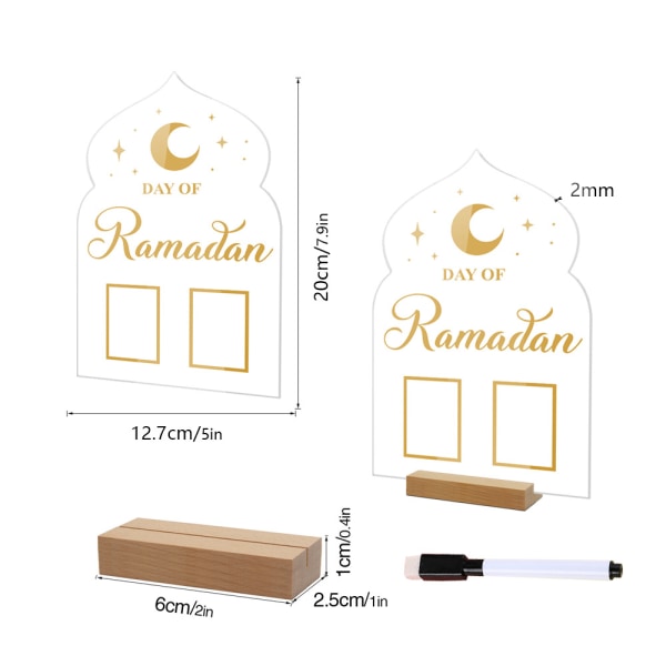 Ramadan Mubarak Adventskalender Akryl Nedtællingskalendere Hjemmedekoration, Skriv med hånd Eid Dekorationer