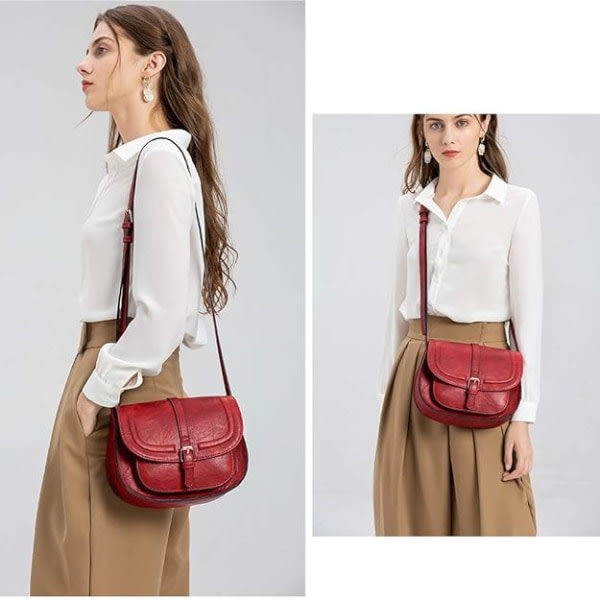 Crossbody taske til kvinder Lille taske og skuldertaske Vintage sadeltasker Vegansk læder (rød)