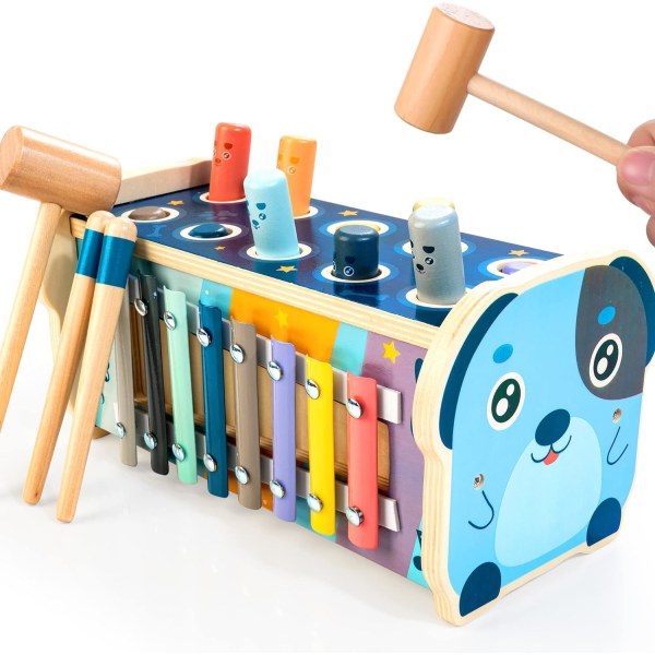 Hamrende hamrende trælegetøj til børn over 12 måneder, legetøj med bankende bænk