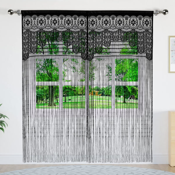 2 st Room Divider Dörröppning Hippie Fönster Panel Rumsavdelare Vägggardiner (35×79in/90×200cm, Svart)