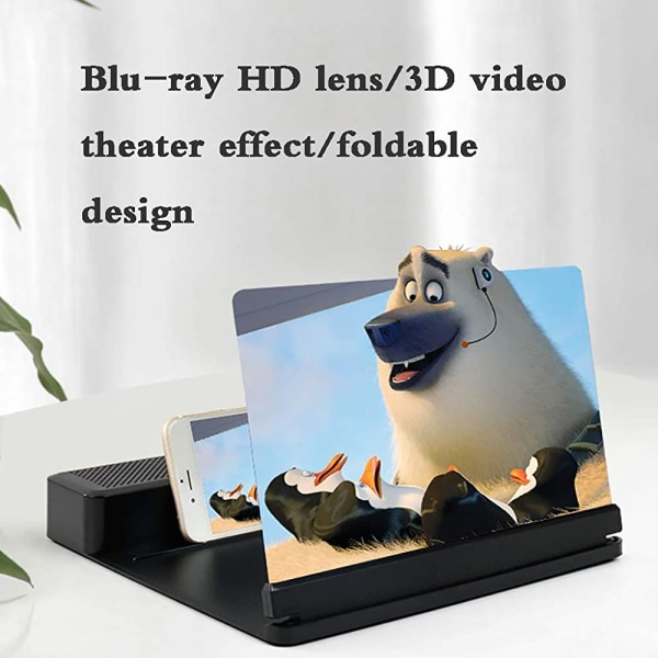 12\" Smart Phone-skärmsförstärkare Bluetooth-högtalare, 3D HD-skärmförstorare Mobil projektor, Bärbar hemmabio Mobiltelefon skärmförstorare