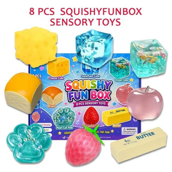 8-pack mystery box, blind box maltsocker, kreativ långsam-återfjädring squishy, festpresent, 8 stressavlastare B
