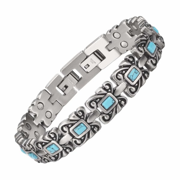 7,3 tommer vintage tibetansk sølv blå turkis armbånd til kvinder magnetisk terapi armbånd