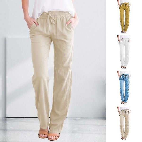 Kvinders Palazzo-bukser med brede ben. Løse linned-snøre med bukser