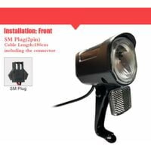 Elektrisk sykkel frontlys, front sykkellys, DC12V til 72V LED-lys SM-kontakt 2-polet ABS slitesterk Ebike-frontlys for elektrisk sykkel