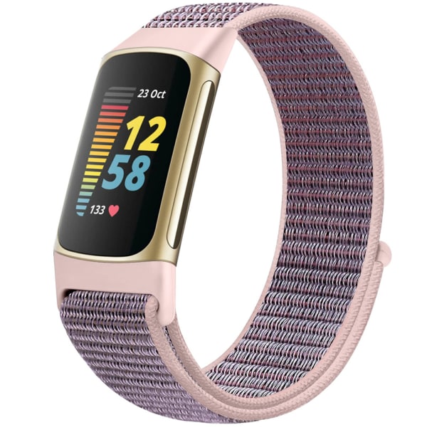 Ersättning Sport Loop Watch Strap för Fitbit Charge 5 Nylon Pink