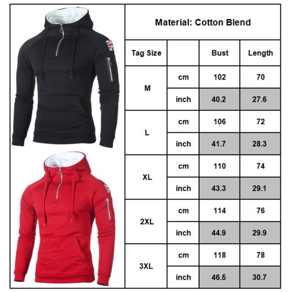 Herre Høj Hals Pullover Hoodie Sports Hættetrøje Rød Red XL