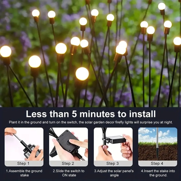 10 valoa aurinkoenergian nurmikkolamppu puutarhalamppu, LED-tuulella toimiva Firefly-maapistokelamppu
