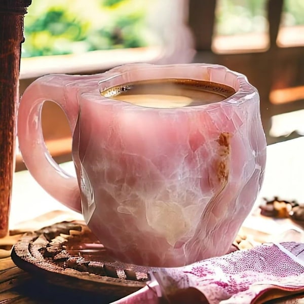 Mineralkrystal Kaffeekrus, Farverige Kaffeekrus med Håndtag, Elegant Krystalgave til Hjemmet og Kontoret pink
