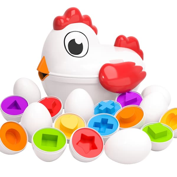 Babyhome TEMI Påske Kyllingeæg Legetøj - 6 stk. Farvematchende Formsorterer til Børn Easter Chicken Toy