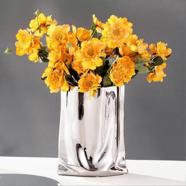 Keramisk blomstervase stor kapasitet gull og sølv midtstykke vase for hjem moderne gårdshus dekor sølv Silver Extra large