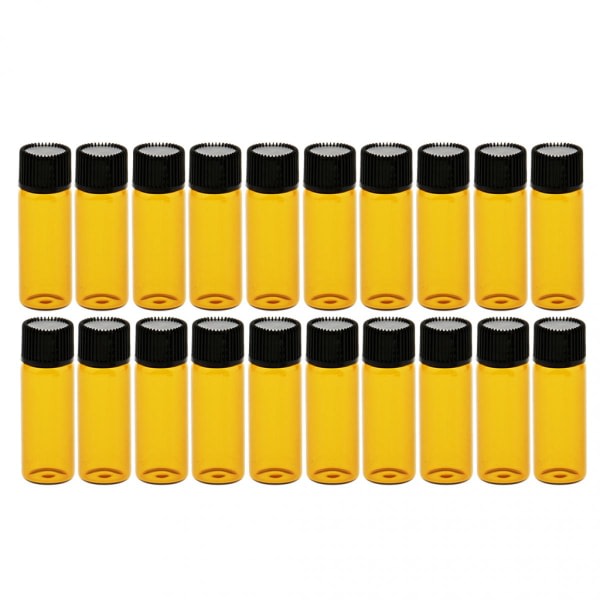 20 pakkauksen läpinäkyvät lasipullot Dram-pullopullot cap Black Brown 3ml