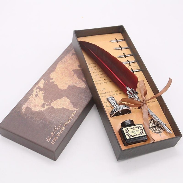 Pen Set, Vintage fjerpen, Business Gave Fjer Dip Pen