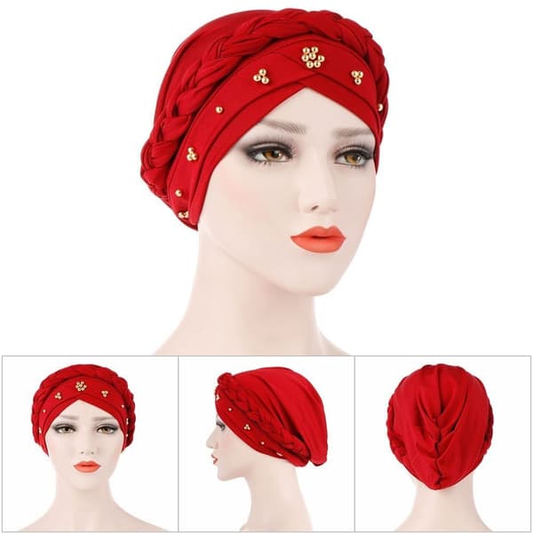 Dame Turban Hat Perle Tørklæde SORT black