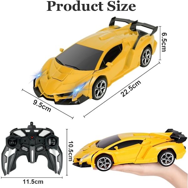 Fjernstyrt bil, 1:18 Transformerende leker Fjernstyrt transformerende bil, 2-i-1 Transformerende robotleke med 2,4 GHz fjernkontroll Yellow - Lamborghini
