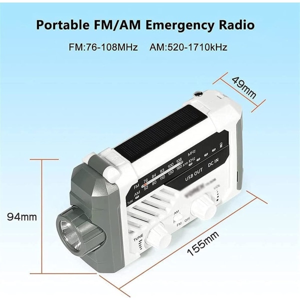 Nødradio, håndsvingradio med lommelygte, AM/FM vejrradioer med 2000mAh powerbank