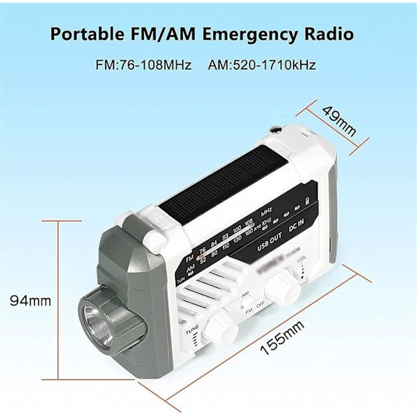 Nödradio, vevradio med ficklampa, AM/FM väderradio med 2000mAh powerbank
