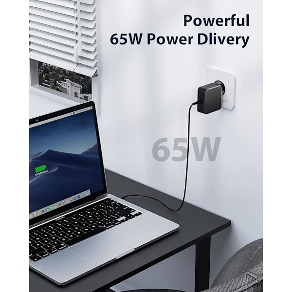 65W USB C bærbar PC-lader (1,8 m) for Lenovo Thinkpad ASUS Zenbook