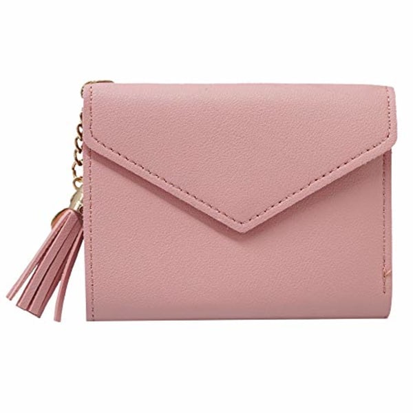 Liten plånbok för kvinnor，Ultra Slim Pu-läder kreditkortshållare Clutch-plånböcker för kvinnor rosa