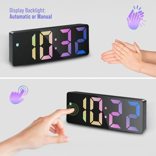 Digital väckarklocka med LCD-skärm och temperatursensor - USB-batteridriven multifunktionell - Lämplig för sovrum och kontor
