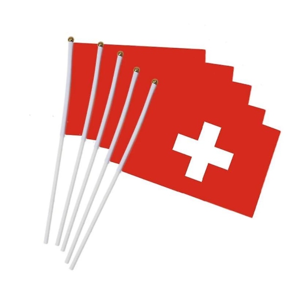 5 st Swiss Flag Hand Viftande Flaggor Med Plast Flaggstänger