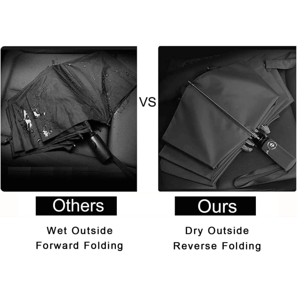 Paraply vindtätt reseparaply Kompakt hopfällbart omvänt paraply 46 tum svart