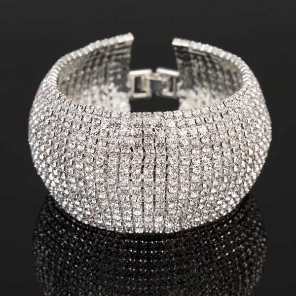 Glitrende Dame Crystal Rhinestone Cluster Bred Bangle Armbånd