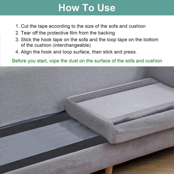 Sofahynder, skridsikker, forhindrer sofahynder i at glide, velcro, sort 10cm*2m --- (Sæt med velcro)