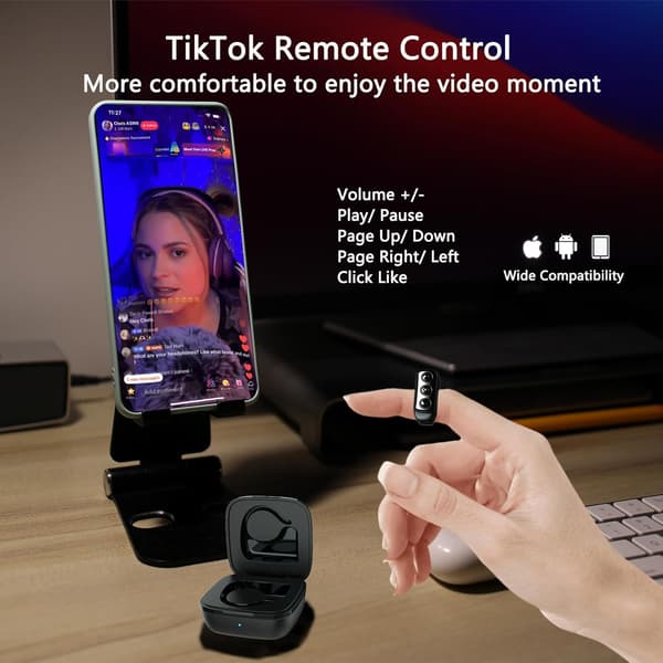 TikTok-rullering fjernkontroll, telefon e-bok APP sidevender (ikke for Kindle-enhet), Bluetooth telefonfjernkontroll