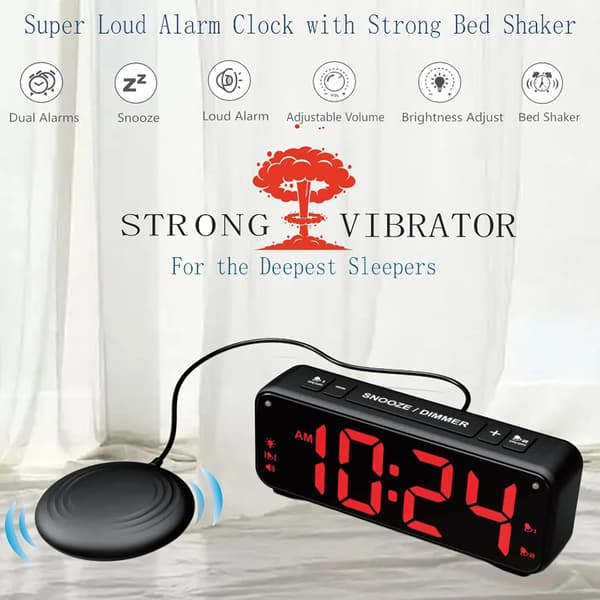 This alarm clock has a very high volume and bed vibration function, making it ideal for elderly people or those who sleep heavily.