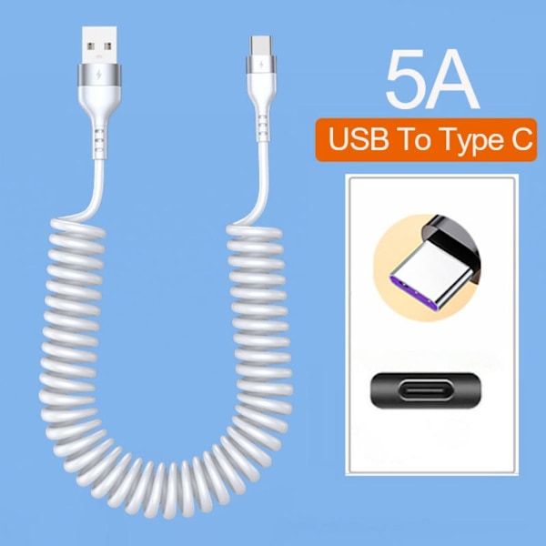 Spring Data Kabel Mobiltelefon Ladekabel HVIT 1M TYPE C Hvit White 1mType C-Type C