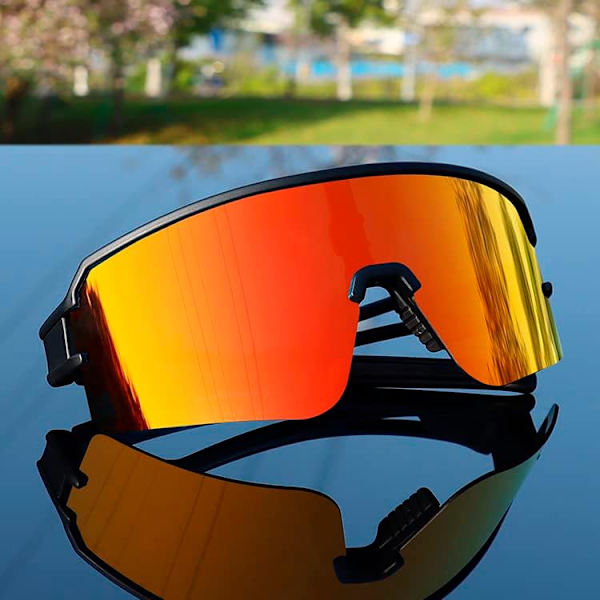 Polarisoidit pyöräilylasit miehille ja naisille, UV400-suoja, urheilulasit baseballin, juoksun jne. harrastuksiin Black&red Lens