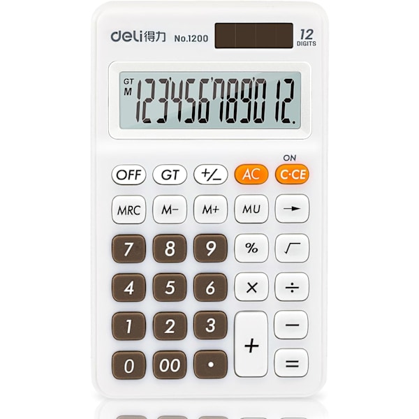 Standard Function Basic Calculator, 12 Digit Desktop Calculator with Large LCD Display, Solar Battery Dual Power Office Calculator,White