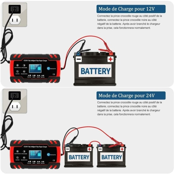 8A 12V/24V Auton ja moottoripyörän älykäs akkulaturi, 3-vaiheinen akkulaturi ja automaattinen korjaustoiminto kuorma-autoille, AGM, GEL, WET, SLA