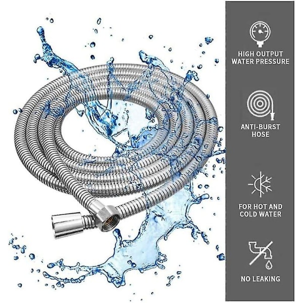 Dusjslange, 1,5 m fleksibel dusjslange i rustfritt stål, universell, anti-vridning, kryptering eksplosjonssikker slange.