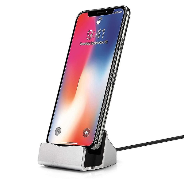 Iphone Desktop Charging Dock Quick Charging Data Sync Stander, sølv