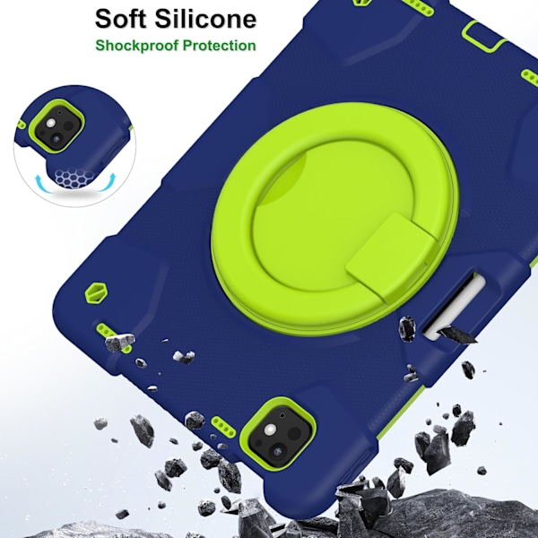 Etui til iPad Pro 11 tommer 2024 (M4) 5. generasjon, Kraftig støtsikker beskyttelse med 360° roterende håndtak/stativ/pennholder/Sh Navy Green_xx Navy Green iPad pro11 2024