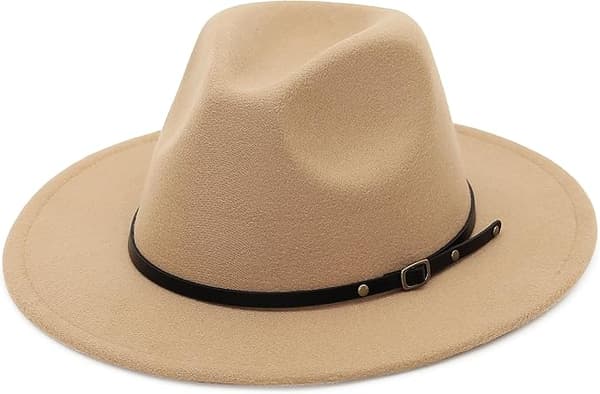 Klassisk filtfedora-hat til mænd og kvinder - Panama-stil jazzhat til udendørs strandfester i kamelfarve