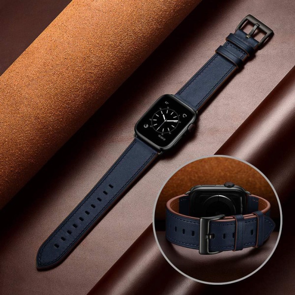 Ur Vintage Business Head Layer Neglespænde Apple Watch Armbånd Ægte Læder Til Applewatch Mørkebrun Dark Brown 42/44/45/49MM