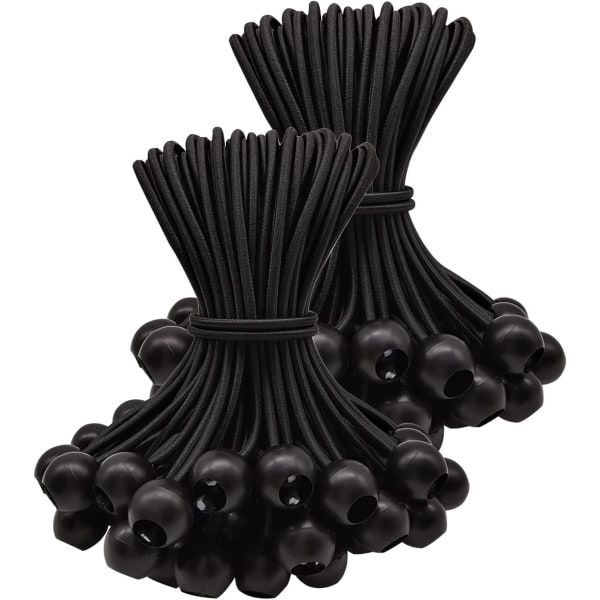 Bungee-snöre med bollar 100 bitar Presenning Bungee-snören 6 tums elastiska bungee-remmar Korta bungee-bollar Små kraftiga slipsar (svart)